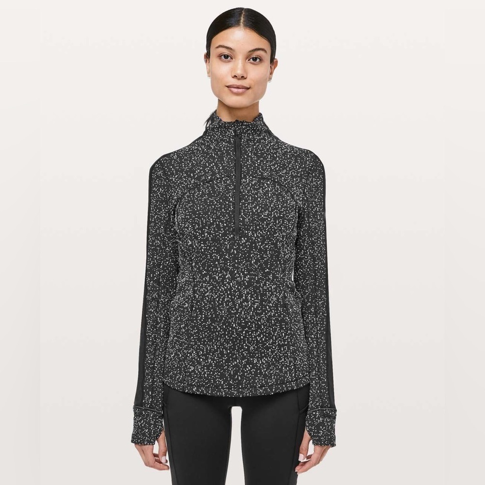 Lululemon Run Briskly 1/2 Zip Magnetized Jacquard Black White / Black | Size 4